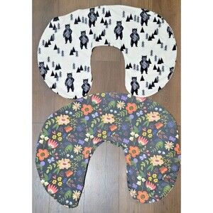 2 Boppy Nursing Pillow Covers (only), black & white bear and floral flowers